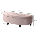 HOMCOM Semi-Circle Bed End Bench Ottoman with Storage Tufted Upholstered Accent Seat Footrest Stool with Rubberwood Legs for Bedroom & Entryway, Pink