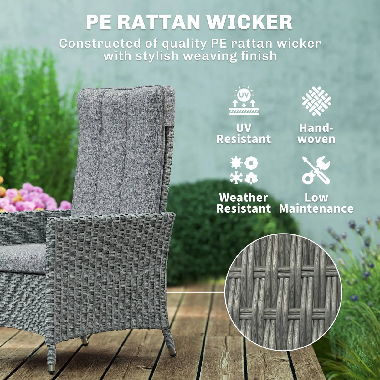 Outsunny 105-150 Reclining Rattan Chair - Light Grey