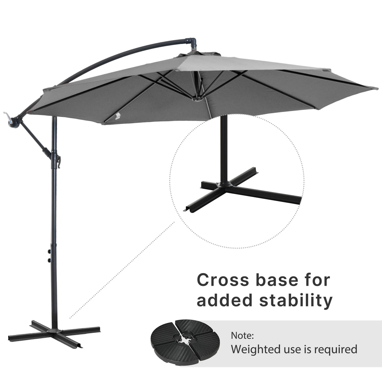 Outsunny Cantilever Umbrella Parasol Hanging Banana Steel Dark Grey 3M Patio