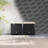 Outsunny Set of 2 Rattan Storage Ottoman, Outdoor Footstool with Removable Cushions, Garden Storage Seat for Balcony, Porch, Living Room, Cream