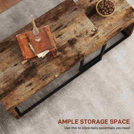 HOMCOM Coffee Tables Set of 2, Industrial Nest of Tables with Metal Frame for Living Room Bedroom, Rustic Brown