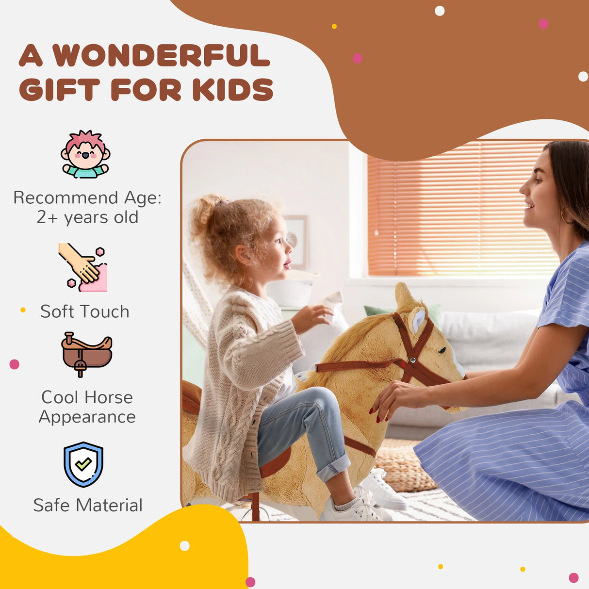 HOMCOM Kids Ride On Standing Horse Cuddly Toy Children Plush Soft Pony Gift w/ Neigh Sound or 2 Years and Up Beige