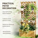 Outsunny 52L Wooden Planter, with Trellis and Shelves - Natural Finish