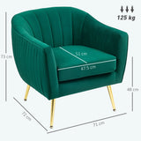 HOMCOM Velvet-Feel Shell Back Accent Chair - Green