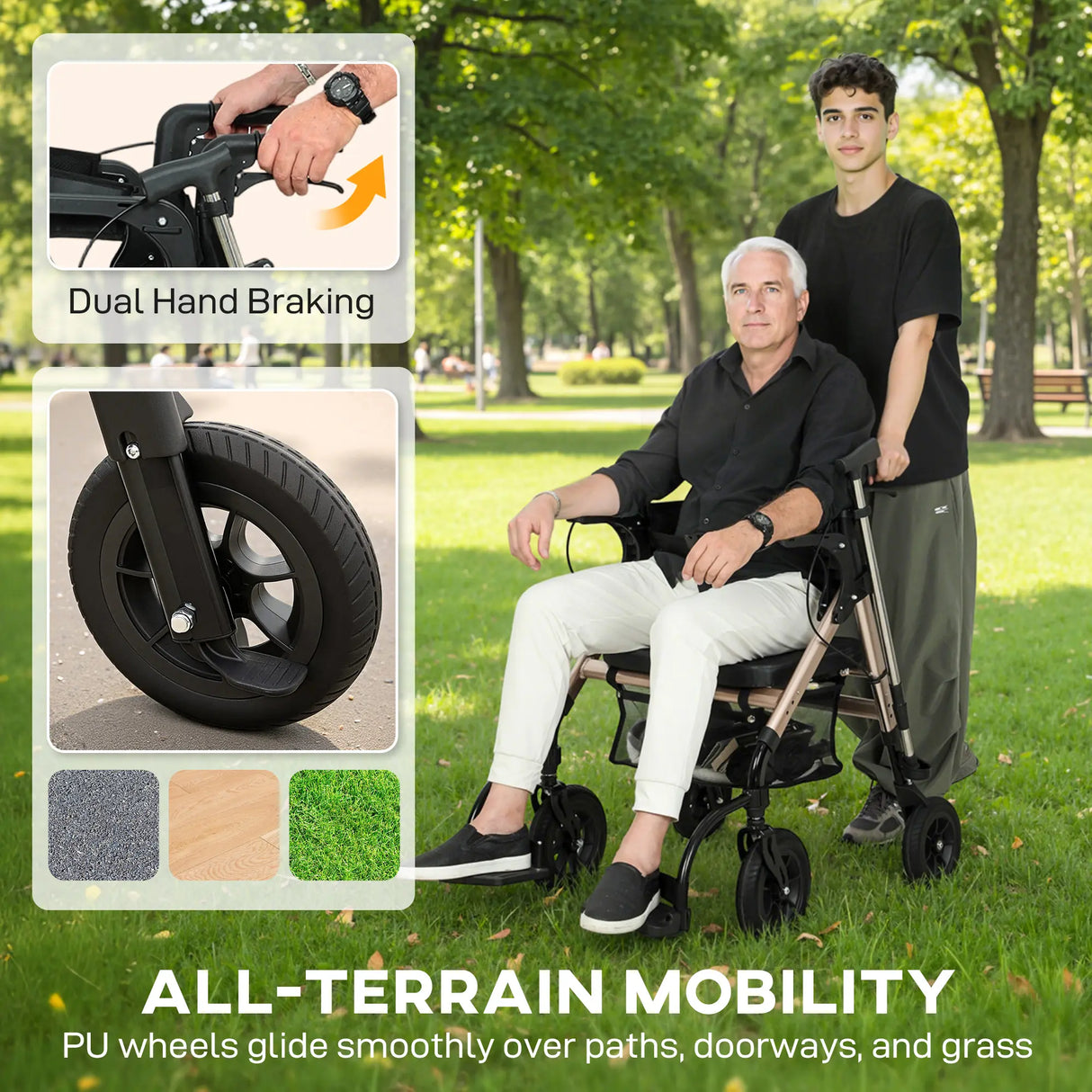 HOMCOM Rollator Walker Wheelchair, with Seat - Black