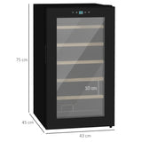 HOMCOM 24 Bottles Freestanding Wine Fridge with Glass Door, 65 Litres Single Zone Wine Cooler Fridge with Digital Touch Screen Controls and LED Light, Black