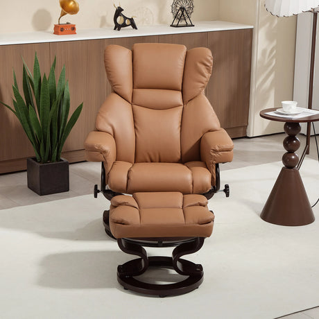HOMCOM Faux Leather Reclining Chair and Footstool - Brown