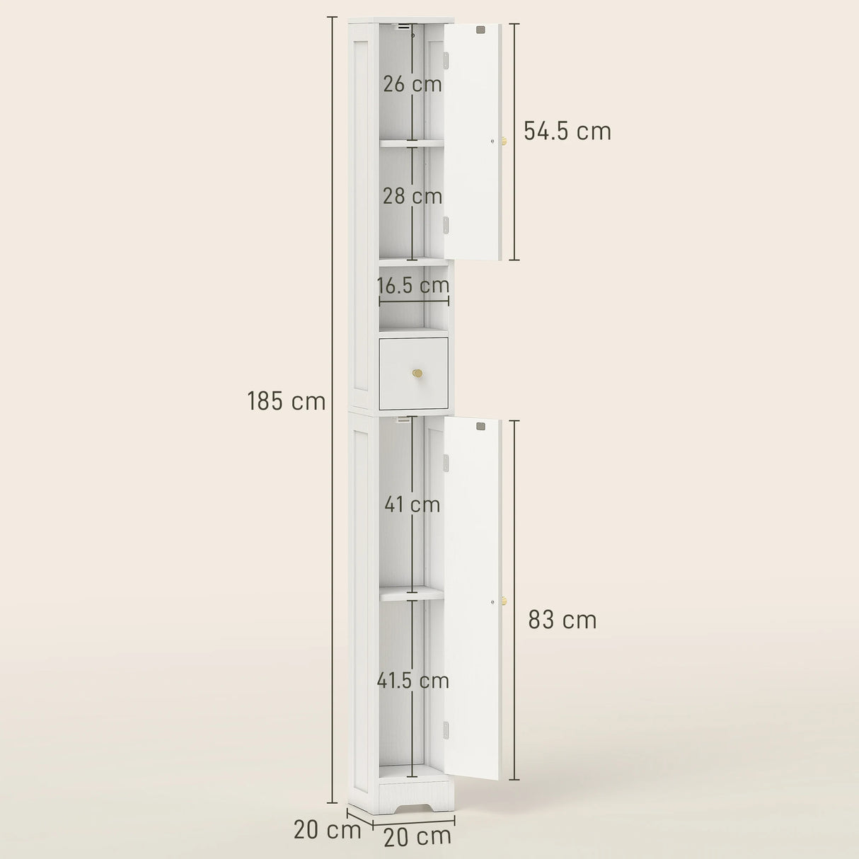 HOMCOM 185 cm Tall Bathroom Cabinet with Arched Doors - White