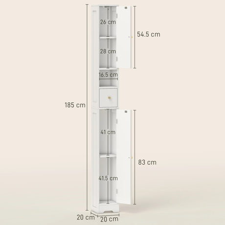 HOMCOM 185 cm Tall Bathroom Cabinet with Arched Doors - White