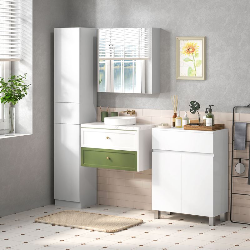 kleankin Freestanding Bathroom Cabinet, High Gloss Storage Cabinet with Doors and Adjustable Shelf, 60 x 30 x 80 cm, White