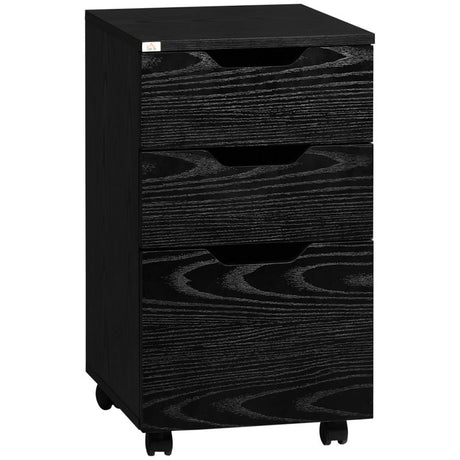 HOMCOM 3 Drawer Storage Cabinet with Wheels for Home Office, Black