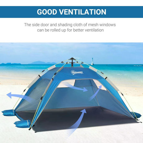 Outsunny Beach Tent for 1-2 Person Pop-up Design with 2 Mesh Windows & 2 Doors Sky Blue