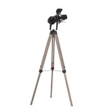 HOMCOM Industrial Style Adjustable Tripod Floor Lamp Vintage Spotlight Reading Lamp w/ Wood Metal Legs E27 Base For Living Room Bedroom, 100-140cm, Natural