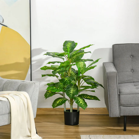HOMCOM 2 PCs Artificial Evergreen Tree Fake Decorative Plant in Nursery Pot for Indoor Outdoor Dcor, Green