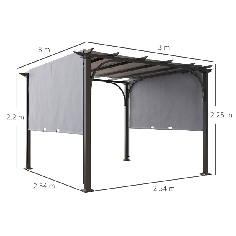 Outsunny 3 x 3(m) Outdoor Pergola, Garden Pergola Gazebo with Adjustable Canopy, Grey