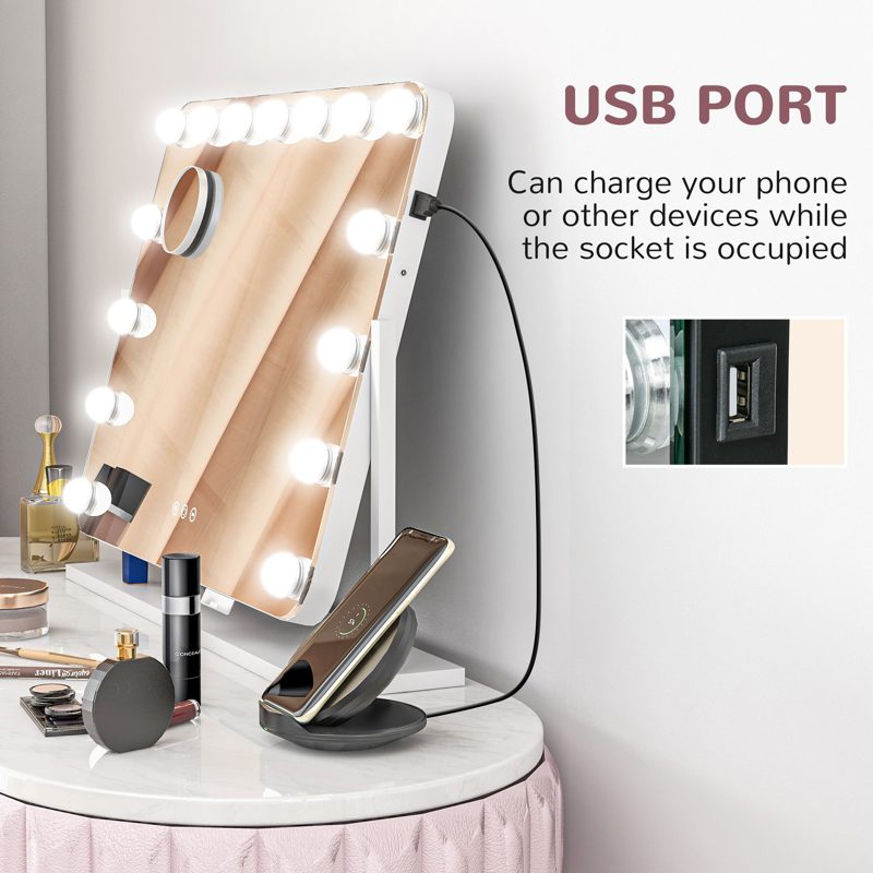 HOMCOM 14 LED bulb Tabletop Makeup Mirror, with Adjustable Settings