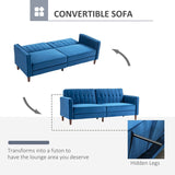 HOMCOM Velvet-Feel Three-Seater Sofa Bed - Blue