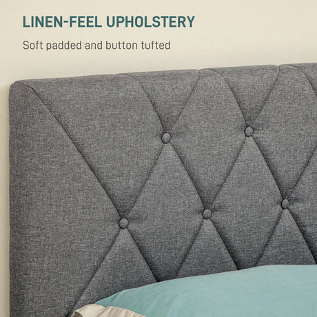 HOMCOM Double Bed Frame with 5-Level Adjustable Linen Upholstered Headboard 145W x 196D x 120Hcm, Grey