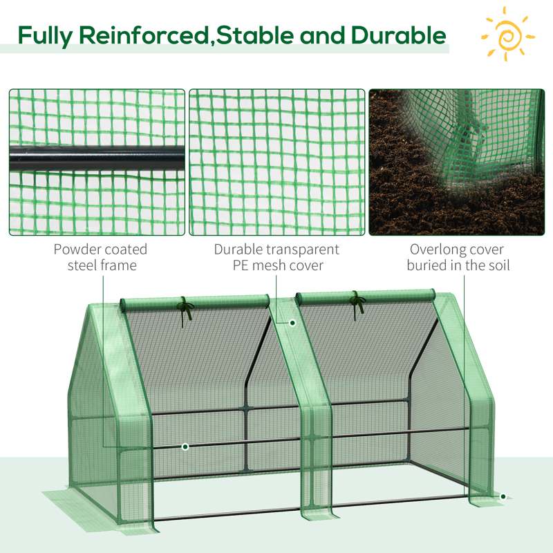 Outsunny Mini Small Greenhouse with Steel Frame & PE Cover & Zippered Window Poly tunnel Steeple for Plants Vegetables, 180 x 90 x 90 cm, Green