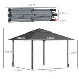 Outsunny 4 x 4m Pop-up Gazebo Double Roof Canopy Tent with UV Proof, Roller Bag & Adjustable Legs Outdoor Party, Steel Frame, Dark Grey