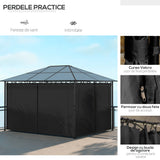 Outsunny Hardtop Gazebo Garden Pavilion with UV Resistant Polycarbonate Roof, Curtains, Steel & Aluminium Frame, 3 x 4m, Grey