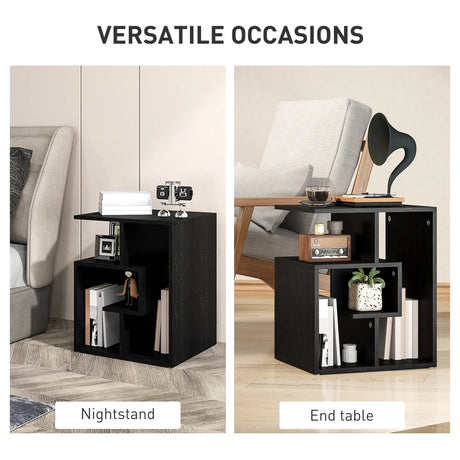 HOMCOM Side Table, 3 Tier End Table with Open Storage Shelves for Living Room, Bedroom, Black