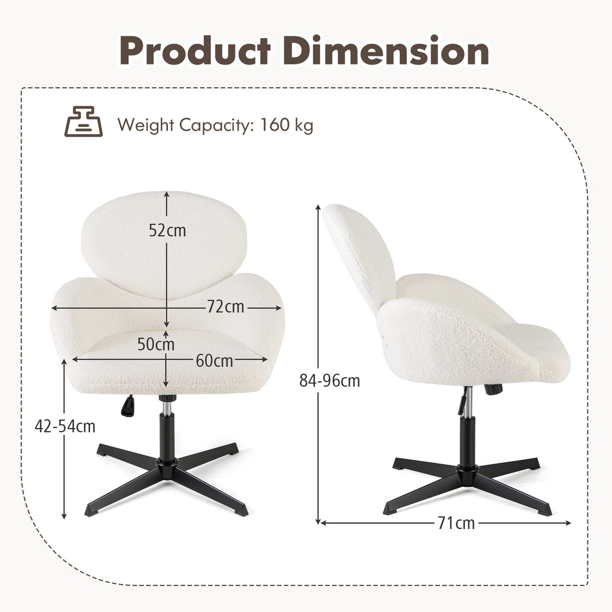 Swivel Cross Legged Chair with Adjustable Height and Rocking Function-White