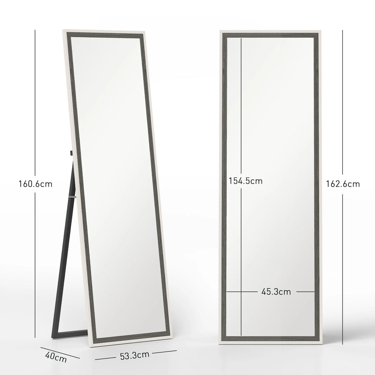 HOMCOM 162.6 cm Two-Tone Full Length Mirror - White/Grey-Tone