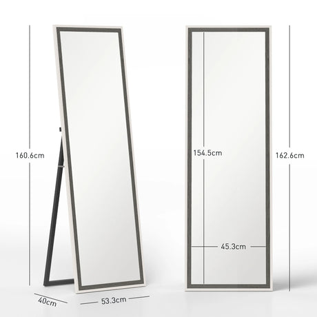 HOMCOM 162.6 cm Two-Tone Full Length Mirror - White/Grey-Tone