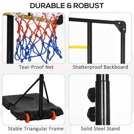 SPORTNOW Height Adjustable Basketball Hoop and Stand with Firm Backboard and Weighted Base, Portable Wheels, Yellow