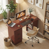 HOMCOM Computer Desk, Writing Table, PC Workstation with 3 Storage Shelves and Drawers, Handle, for Home Office, Walnut Brown