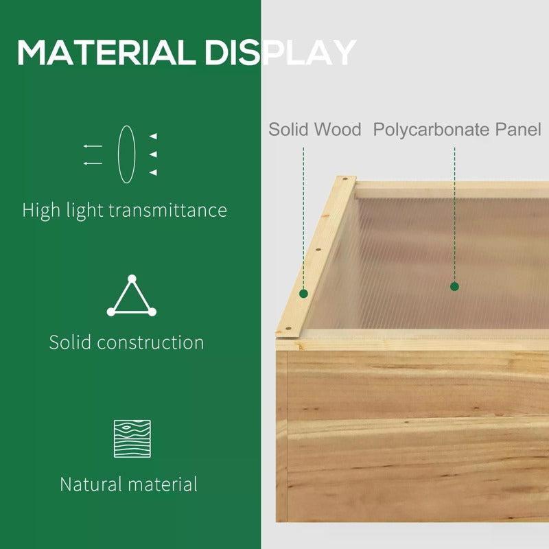 Outsunny Wooden Cold Frame Greenhouse Garden Polycarbonate Grow House  with Independent Openable Top Covers for Flowers, Vegetables, Plants, 100 x 50 x 36 cm, Natural