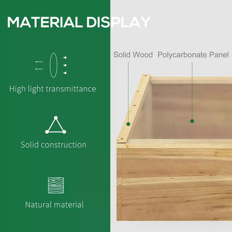 Outsunny Wooden Cold Frame Greenhouse Garden Polycarbonate Grow House  with Independent Openable Top Covers for Flowers, Vegetables, Plants, 100 x 50 x 36 cm, Natural