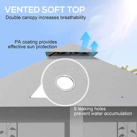Outsunny 3(m) x 3(m)  Double Roof Outdoor Garden Gazebo Canopy Shelter with Netting, Solid Steel Frame, Light Grey