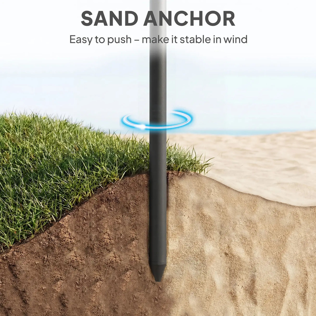 Outsunny 1.8 m Beach Umbrella Parasol with Sand Anchor, Portable 30 Tilting Patio Sun Shade with Adjustable Height, Dark Grey