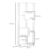 HOMCOM 8-Cube Bookcase, Tall Display Shelf, Standing Storage Rack for Study Room, Living Room, 70 x 24 x 178cm, White