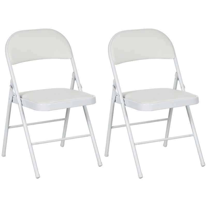 HOMCOM Set of Two Cushioned Steel Folding Chairs - White