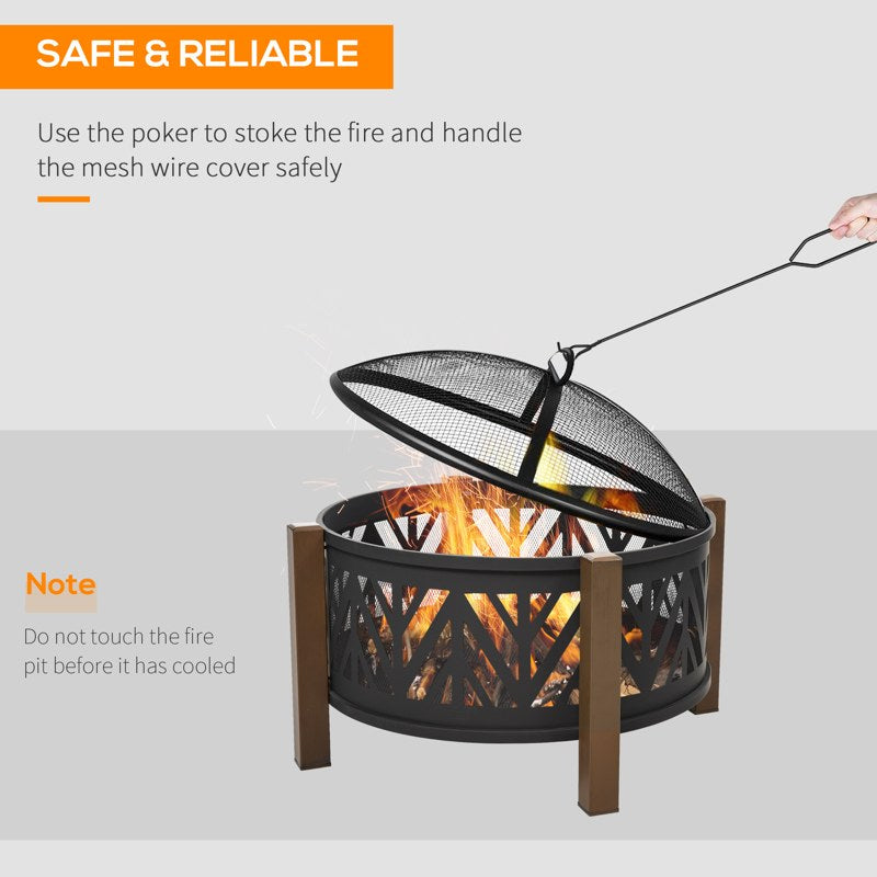 Outsunny Metal Large Firepit Bowl Outdoor 2-In-1 Round Fire Pit Brazier w/ Lid,  BBQ Grill, Poker for Backyard, Camping, Bonfire, Wood Burning Stove, 78 x 78 x 60cm, Black