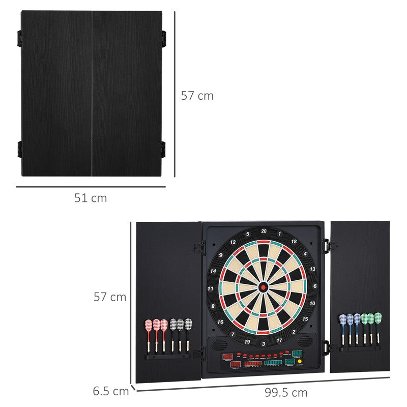 HOMCOM Electronic Dartboard Set, 27 Games Modes and 202 Variations, LED & 12 Soft Tip Darts and Cabinet to Storage, Ready-to-Play Multi-Game Option Darts Machine