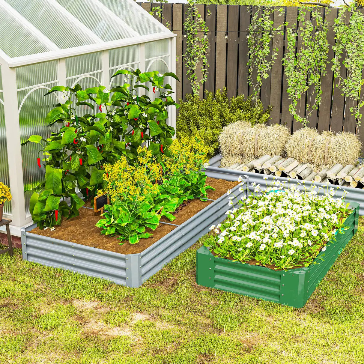 Outsunny 240 x 120cm Galvanised Steel Open Planter - Silver