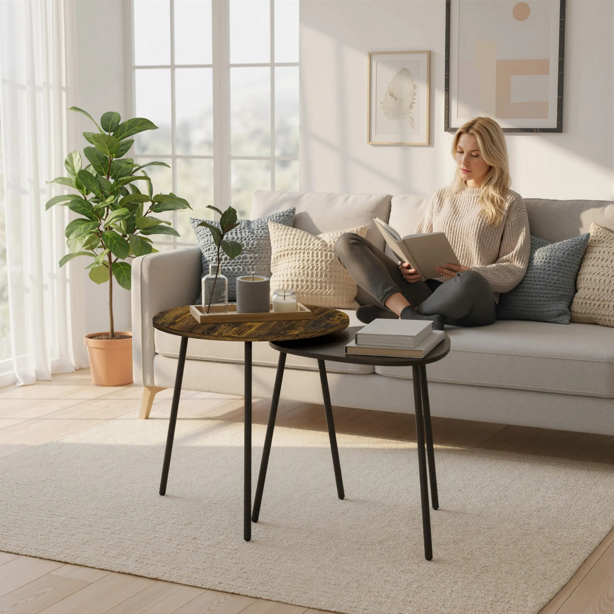 HOMCOM Nesting Side Table Set of 2 - Rustic Brown