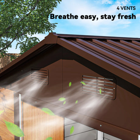 Outsunny 6 x 8ft Galvanised Steel Shed - Brown Wood-Effect