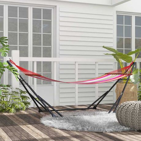 Outsunny Foldable Hammock Stand, Portable Hammock with Metal Frame, 2 in 1 Hammock Net Stand, Hammock Chair Stand with Carry Bag, Load Capacity 120kg, for Patio, Garden, Yard, Black