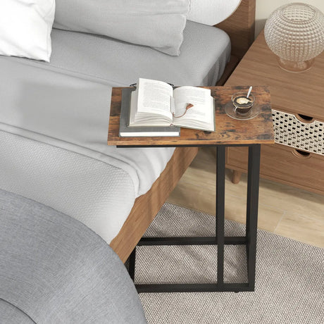 C-Shaped Side Table Compact Sofa Side Table for Small Space-Rustic Brown