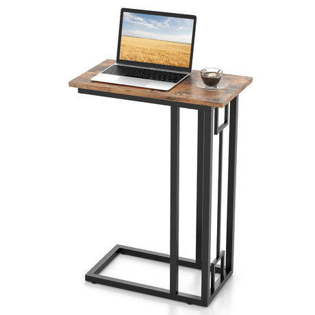 C-Shaped Side Table Compact Sofa Side Table for Small Space-Rustic Brown