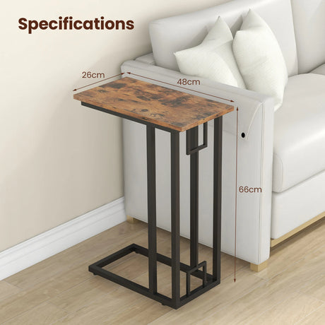 C-Shaped Side Table Compact Sofa Side Table for Small Space-Rustic Brown