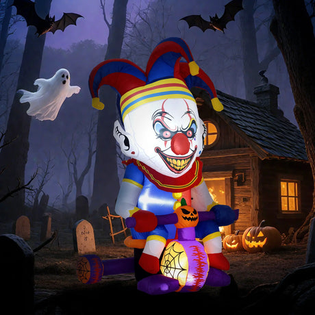 Outsunny 4ft Halloween Inflatable Clown on Bicycle, Blow Up Outdoor Halloween Decoration with 3 Built-in LED Lights for Garden, Party Indoor Outdoor
