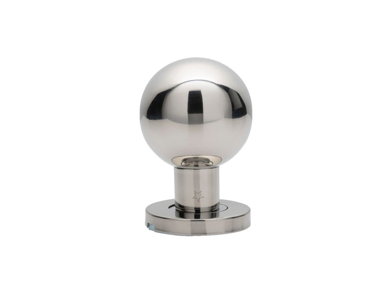 55MM DIA. BALL MORTICE KNOB ON SPRUNG PUSH-ON ROUND ROSE_x005F
 - BRIGHT STAINLESS STEEL - PAIR