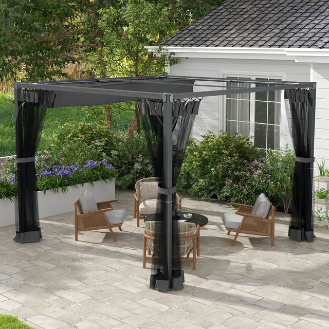 Outsunny 3 x 3m Aluminium Frame Pergola, with Retractable Roof - Dark Grey