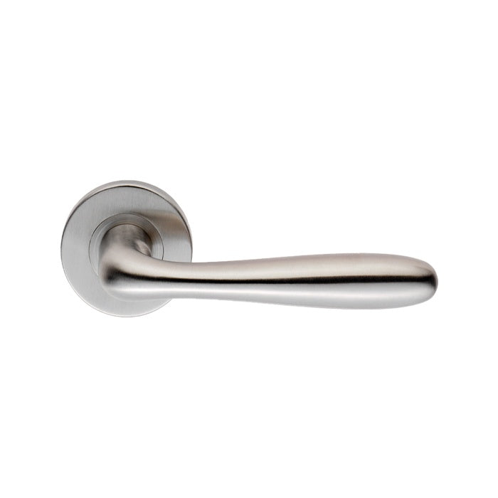 PENINSULA LEVER ON SPRUNG PUSH-ON ROUND ROSE - SATIN STAINLESS STEEL - PAIR